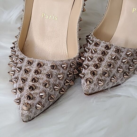 Christian Louboutin Spiked Heels in Silver and Cream - Picture 15 of 16